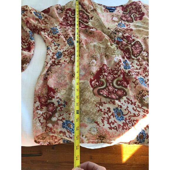 Lane Bryant Venezia 22/24 Chiffon Blouse Sheer Front Tie Boho Floral Romantic - Picture 7 of 8